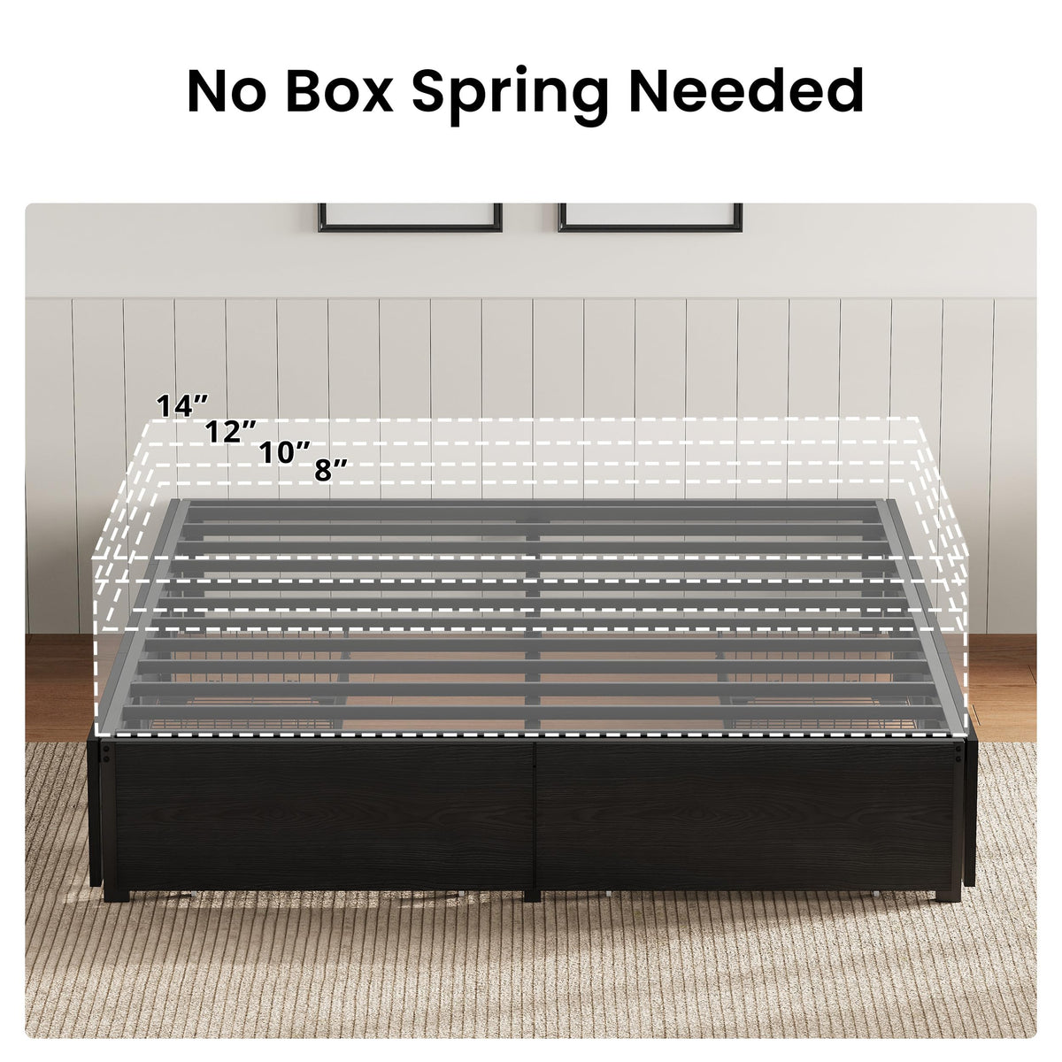 Queen Bed Frame with 4 Storage Drawers, Black F850