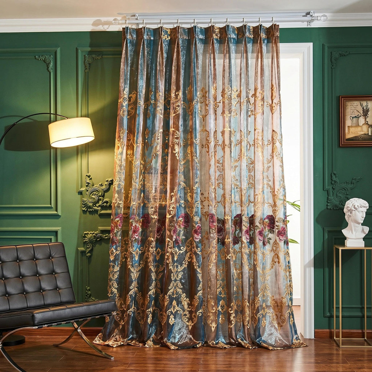 Embroidered Sheer Curtains with Floral Patterns 100"W x 84"L A972730