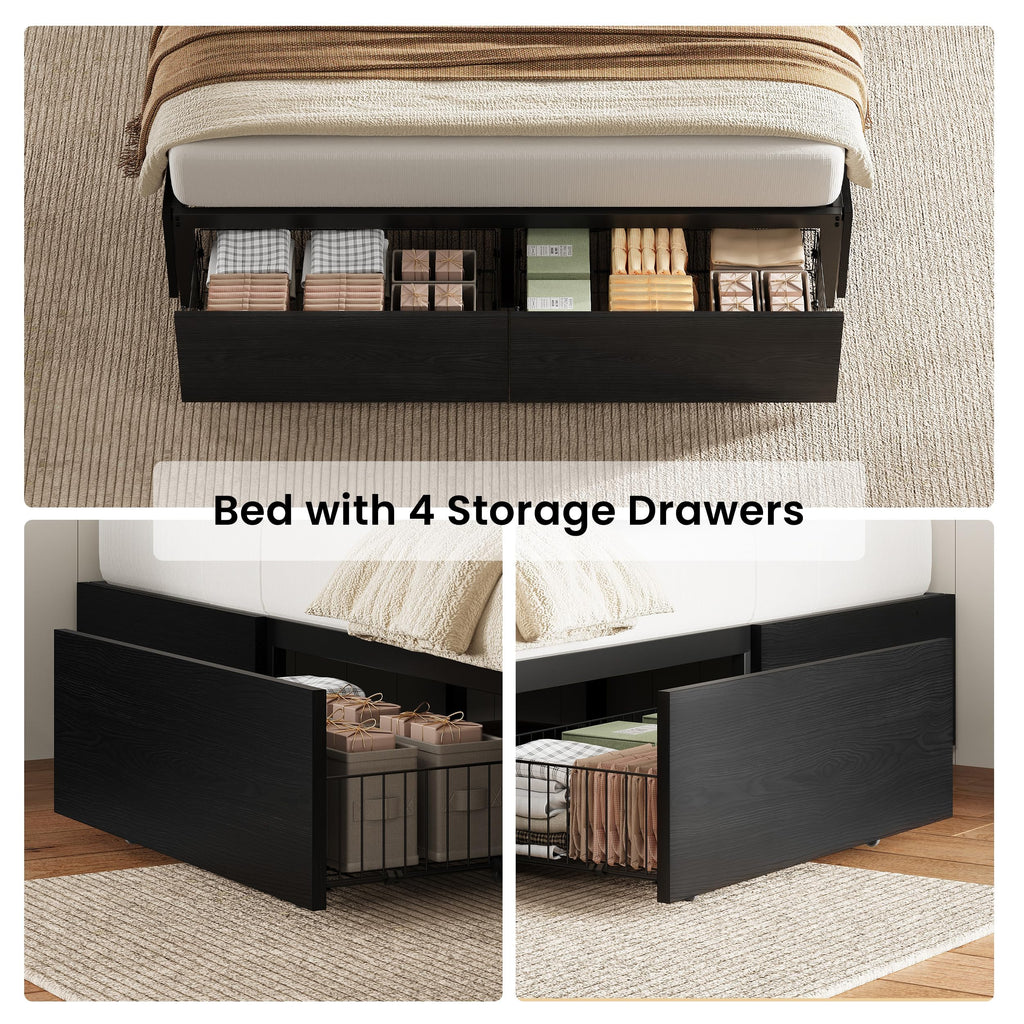 Queen Bed Frame with 4 Storage Drawers, Black F850